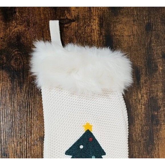 The Farmhouse by Rachel Ashwell Knit Christmas Stocking NWOT Tree White Fur Trim - Picture 2 of 8